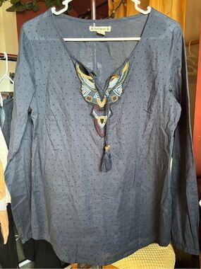 Ruff Hewn Navy Embroidered Tassel Boho Tunic